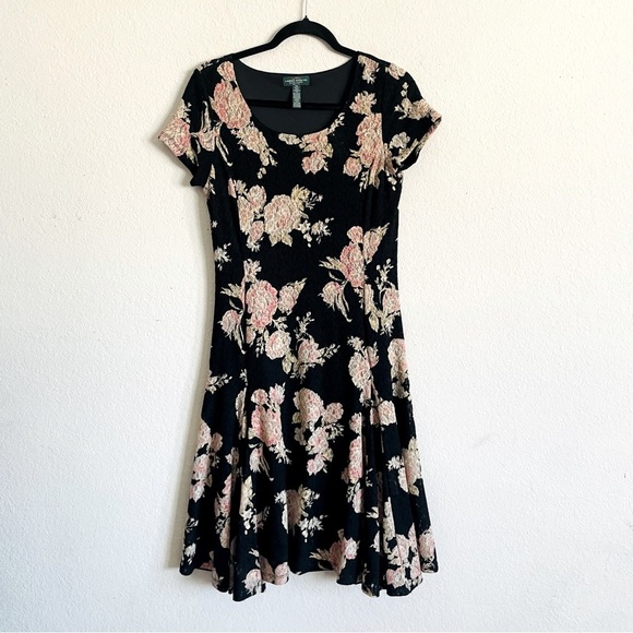 LRL woman’s Floral Black lace dress size PM a lined dark romantic petite fem - Picture 1 of 9